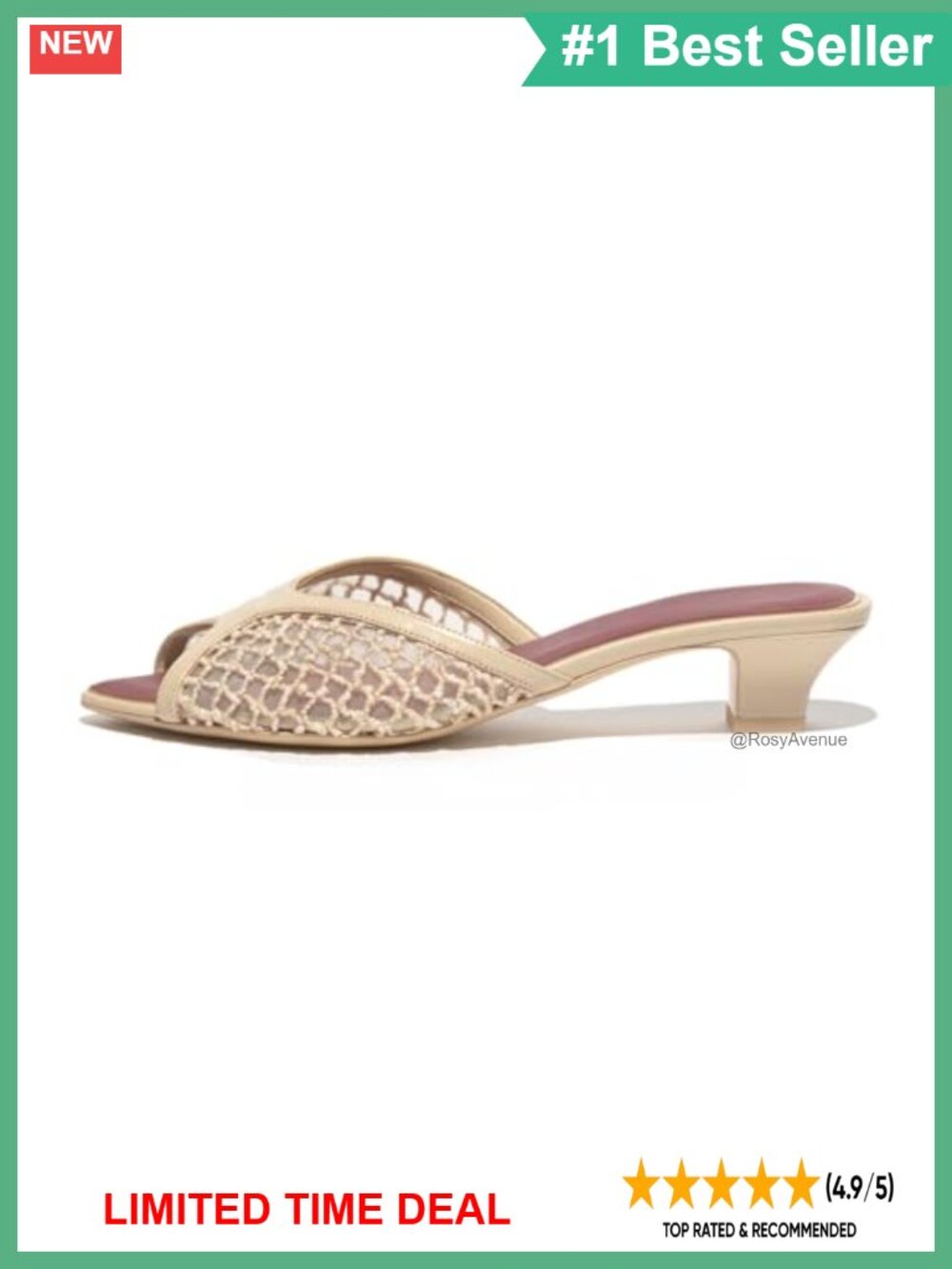 Peep Toe Chunky Low Heel Mule Sandal Mesh Slip On Summer